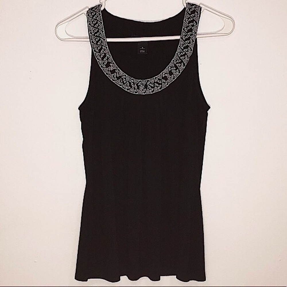 White House Black Market Top with Embroidered Neckline